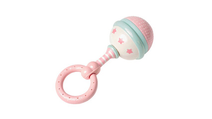 Colorful baby rattle with a round design and handle  isolated on transparent background cut out