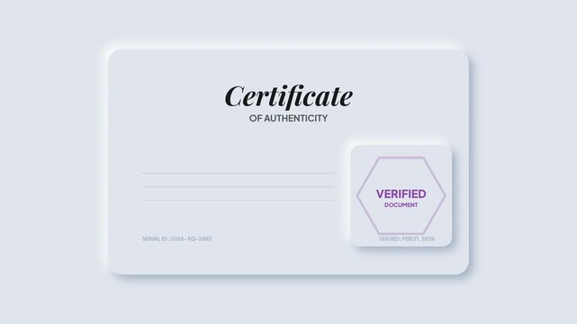 Certificate of Authenticity Document, Verified and Genuine Official Paper for Proof of Origin and Legitimacy