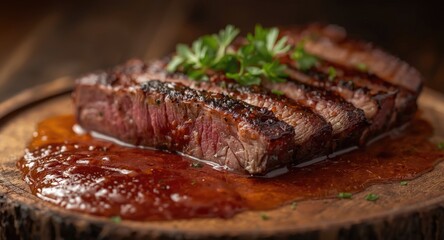Smoked Dry Aged Beef Served with Barbecue Sauce