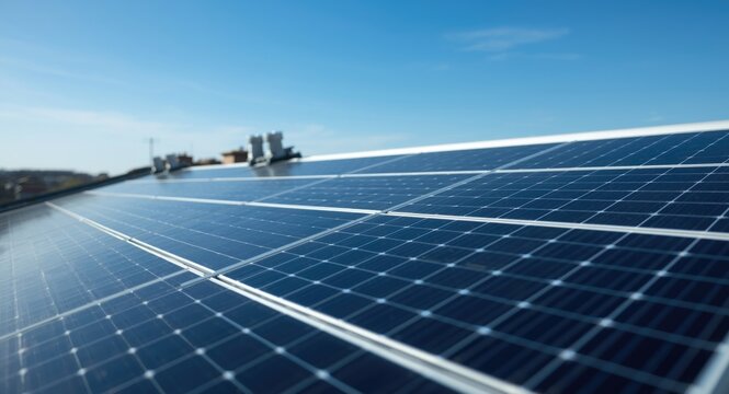 Rooftop photovoltaic system with polycrystalline solar cells generating clean energy