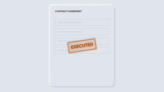 Modern graphic representing a formally executed agreement or approved business document, highlighting digital completion status and official authorization for legal processes