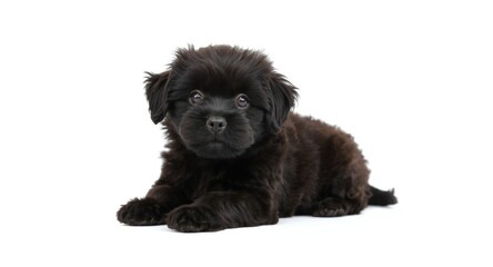 Cute black dog sitting on a smooth white background
