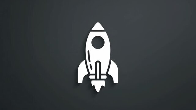 Animated rocket icon launch sequence for a business startup concept. A symbol of innovation, progress, and success with a modern minimalist design on a dark background