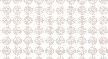 Vintage damask pattern with distressed floral ornaments on grid background for elegant interior wall decoration vector © MDMUKTADIR