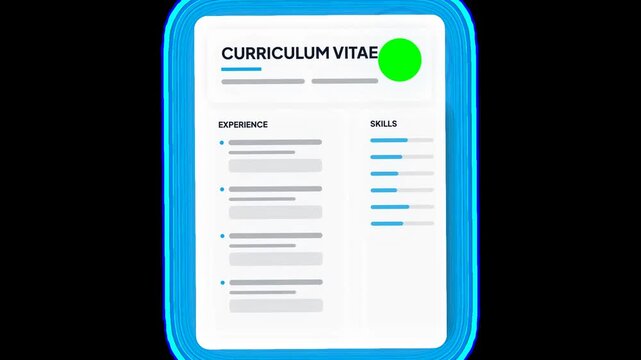 Modern digital curriculum vitae or professional resume template displayed on a sleek screen, showcasing career experience and essential skills for job applicants