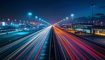 Highway at Night with Traffic Motion.