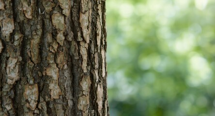 Obraz premium Textural detail of Paulownia tomentosa bark with a soft leafy green backdrop suitable for text overlay