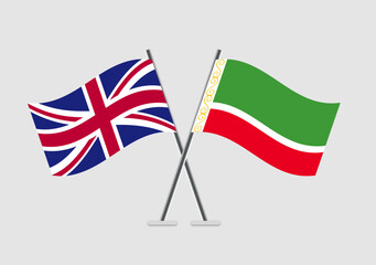 Fototapeta premium United Kingdom and Chechen Republic vector flags in neutral color scheme background