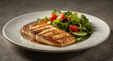 Dinner plate showing grilled fish with a side of garden fresh salad