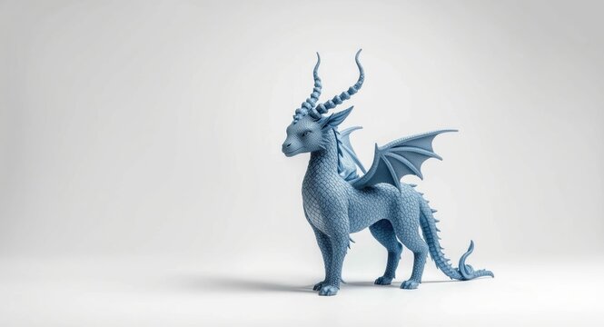 white backdrop showcasing a detailed blue fantasy creature