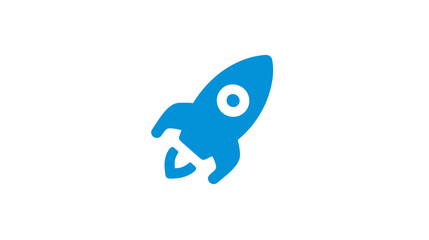 A simple, blue rocket ship design against a plain white background, ready for launch