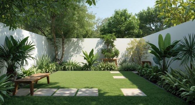 Bright small home with spacious green garden space and artistic side wall