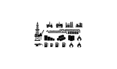 Naklejka premium Oil and Gas Industry Icons – Black Vector Silhouettes