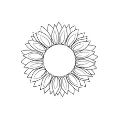 Black and White Sunflower Outline Drawing with Copy Space in Center