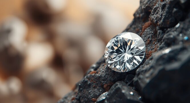 Natural diamond crystal nestled inside kimberlite host rock