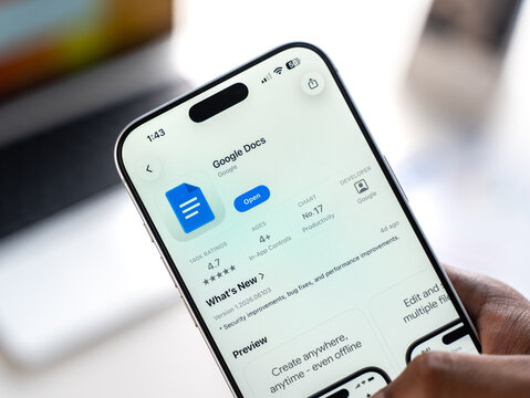 Google Docs logo is displayed on the screen of a smartphone, in Bangalore, India, on February 28, 2026
