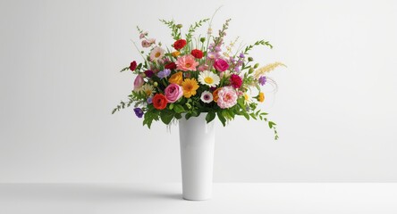 Obraz premium Tall white vase presenting a vibrant floral arrangement on a clean and bright white background