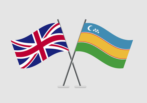 United Kingdom and Karakalpakstan vector flags design with flat color scheme