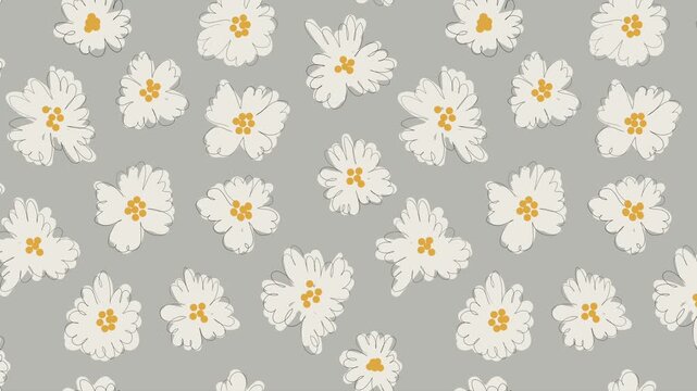 Hand drawn white flowers seamless loop movie pattern