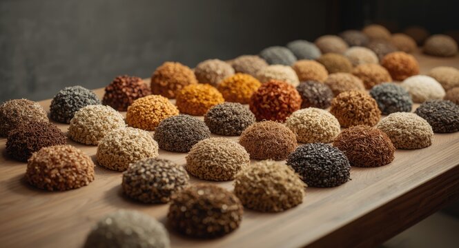 Collection of diverse textured samples arranged on display table