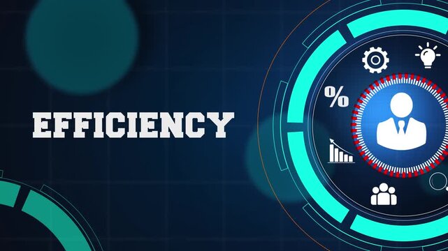 Business operational efficiency and process management strategy concept on a digital blue background with glowing icons for professional corporate growth and success