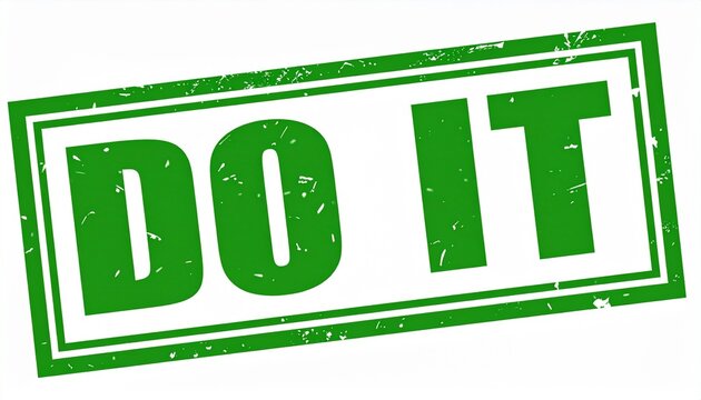 Green Rectangular DO IT Stamp with Bold Capital Letters and Distressed Texture
