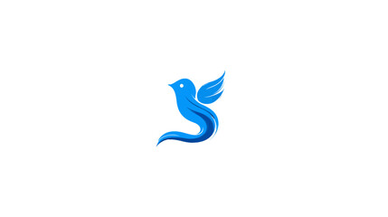 Fototapeta premium A stylized blue bird in flight, with a curved body, single wing, and a clean white background
