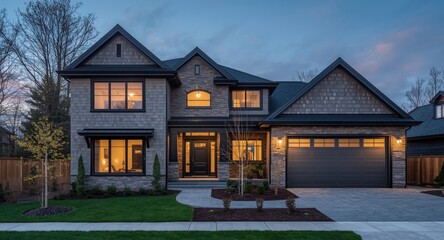 Naklejka premium Contemporary house front view displaying recent construction and modern architectural lines