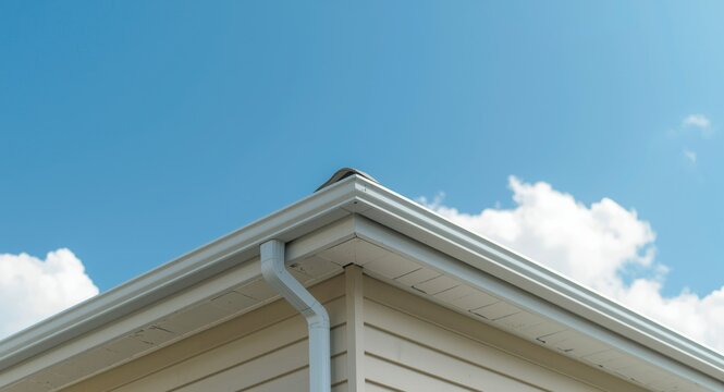 Residential building roof and gutter guard with sky view