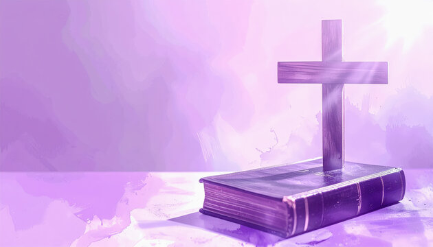 fondo abstracto religioso en tonos morados para celebraciones y fiestas catolicas con cruz y blibia