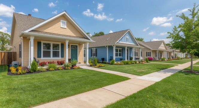 Small scale houses with charming yards and copyspace targeted at rental listings