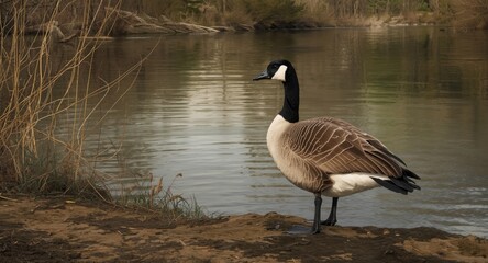 Obraz premium Painting capturing a quiet moment of a Canada Goose by the lake