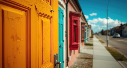 Fototapeta premium Bright painted doors adding charm to home exteriors