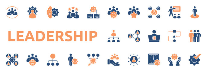 Leadership icon two color style with team, collaboration, achievement, management, employee, hierarchy icons