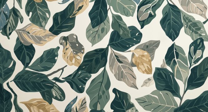 Decorative wallpaper print of abstract geometric leaves designed for textile surfaces