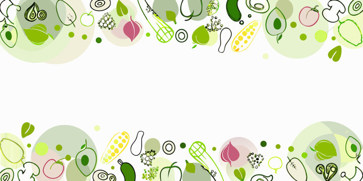 Colorful arrangement of fruits and vegetables creates a vibrant border