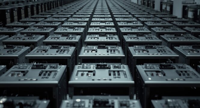 Rows of computer equipment positioned systematically in a center for computing studies