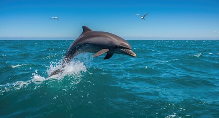 Obraz premium Common dolphin executing high leap from ocean during sardine migration spectacle