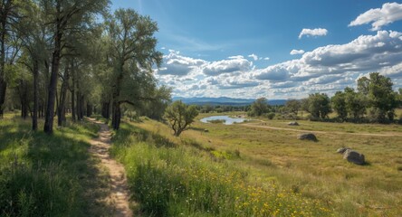Scenic green views with wildlife along semi arid grassland trails