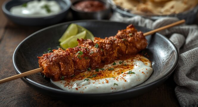 Spiced chicken shawarma kebab with yogurt and fried butter sauce served in Tantuni style