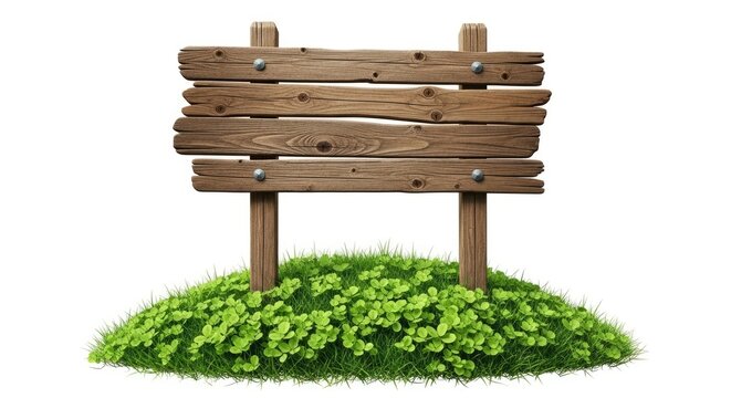 A rustic wooden sign stands prominently on a lush grassy hill, viewed from the front.