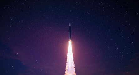 Fototapeta premium Creative rocket launching under a vibrant star filled night sky for startup adventure