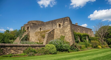 Obraz premium Old stone fort with beautifully maintained garden wall surroundings