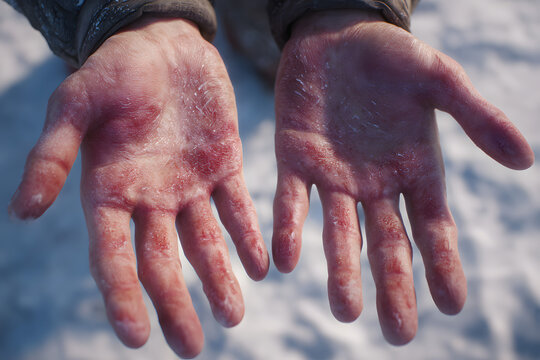 When men don't wear gloves in winter, they are at risk of frostbite on their hands while outdoors due to frost.