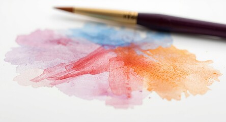 Fototapeta premium Watercolor artworks with light blur by dyed aquarelle paintbrushes