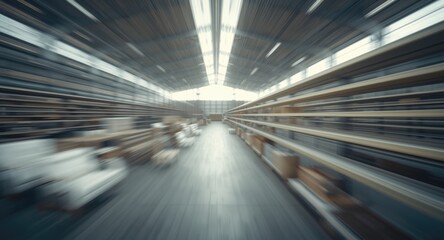 Obraz premium Artistic impression of shoppers within a spacious furniture warehouse featuring a blurred effect