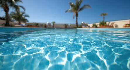 Obraz premium Sparkling swimming pool scene with pristine blue water and subtle sun-shadow effects in a simple summer holiday background