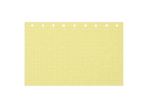 Yellow graph paper with perforated holes on transparent background
