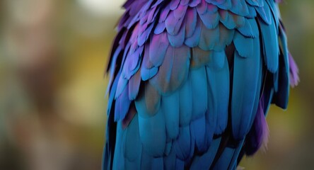Obraz premium High resolution macro shot focusing on colorful blue and purple macaw feathers