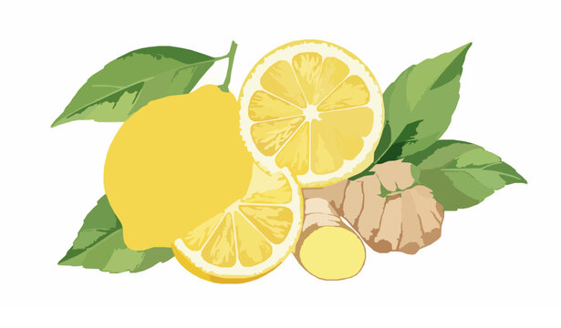 Watercolor lemon ginger botanical vector isolated
